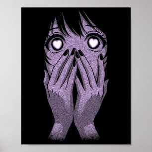 Affiche Fille aux yeux d'anime Cœurs de manga Otaku Grunge