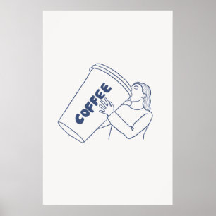 Affiche Fille Avec Café Géant Coupe Imprimer Café Cosy Art