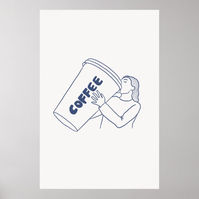Affiche Fille Avec Café Géant Coupe Imprimer Café Cosy Art (Devant)