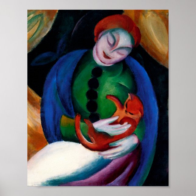 Affiche Fille avec Chat peinture par Franz Marc (Devant)