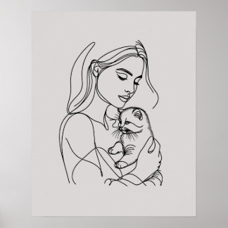 Affiche Fille avec chaton - Art en ligne