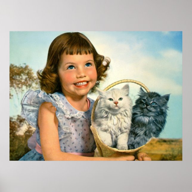 Affiche Fille avec chatons (Devant)