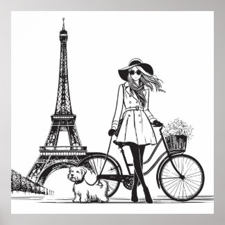 Affiche Fille avec chien à Paris près de la tour Eiffel
