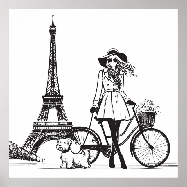 Affiche Fille avec chien à Paris près de la tour Eiffel (Devant)