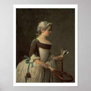 Affiche Fille avec la raquette et le volant