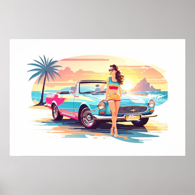 Affiche Fille avec la voiture et la nature de rêve (Devant)