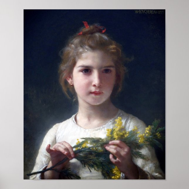 Affiche Fille avec Mimosa, Bouguereau (Devant)