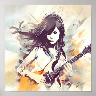 Affiche Fille avec musique rock vibes