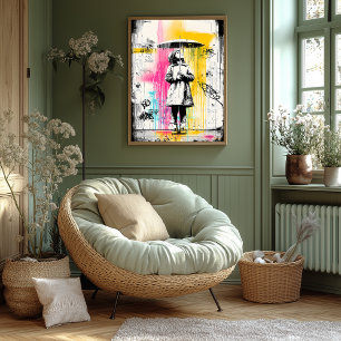 Affiche Fille avec parapluie - Graffiti urbain Art de rue