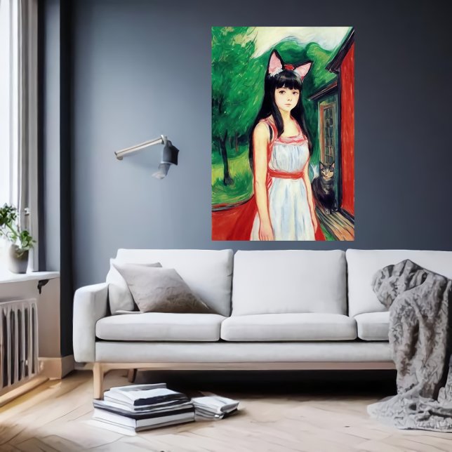 Affiche Fille avec robe blanche et oreilles de chat | Art  (Créateur téléchargé)