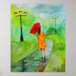 Affiche Fille avec un parapluie rouge Gordon Bruce art