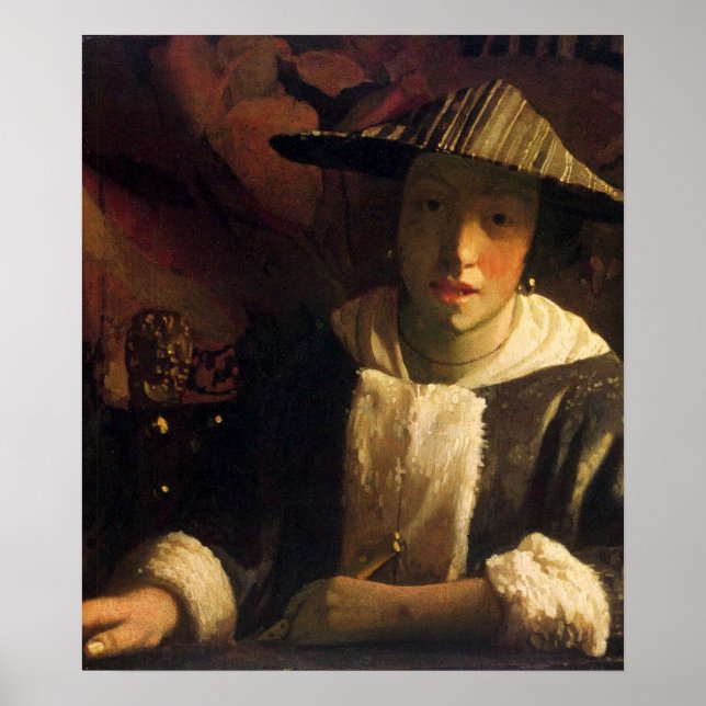 Affiche Fille avec une flûte par Johannes Vermeer (Devant)