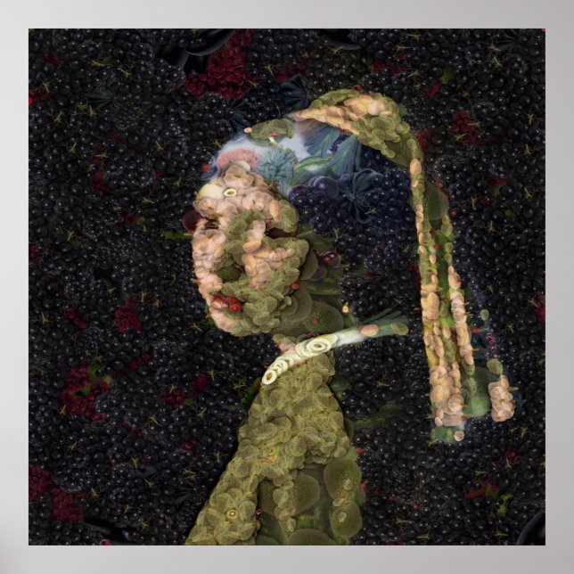 Affiche Fille Avec Une Fraise Élevant Beau Art Spoof (Devant)