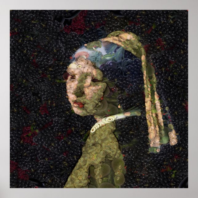 Affiche Fille Avec Une Fraise Élevant Beau Art Spoof (Devant)