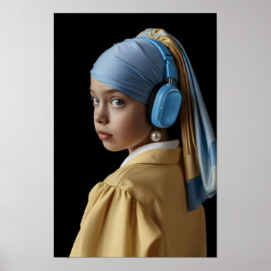 Affiche Fille avec une oreille perle et casque bleu Auti