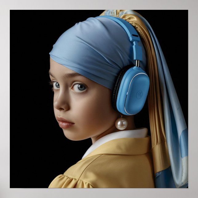 Affiche Fille avec une oreille perle et casque bleu Auti (Devant)