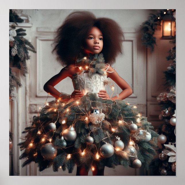 Affiche Fille avec une robe d'arbre de Noël (Devant)