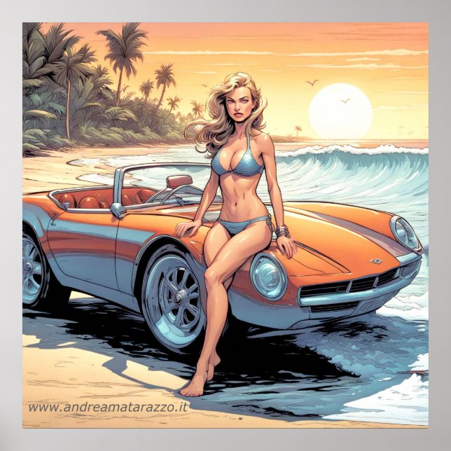Affiche Fille avec voiture de sport (Devant)