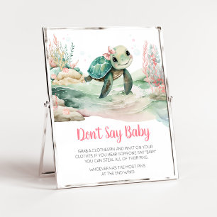 Affiche Fille Baby shower de tortue de mer ne pas dire béb