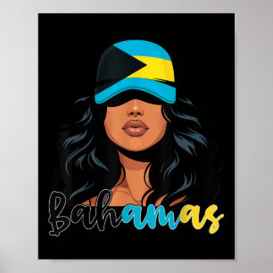 Affiche Fille bahamienne Drapeau des Bahamas Femme bahamie