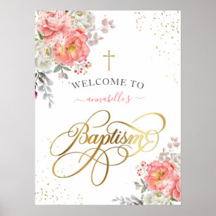 Affiche Fille Baptême Bienvenue Floral
