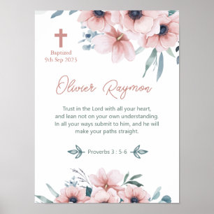 Affiche Fille Baptême Jolie Fleurs Roses