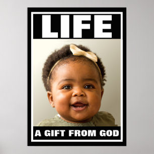 AFFICHE FILLE BÉBÉ NOIRE SOURIANTE PRO-VIE
