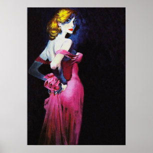 Affiche Fille Blonde En Robe Rose Couverture Vintage Pulp