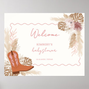 Affiche Fille Boho Cowgirl Boots Pampas Baby shower Bienve