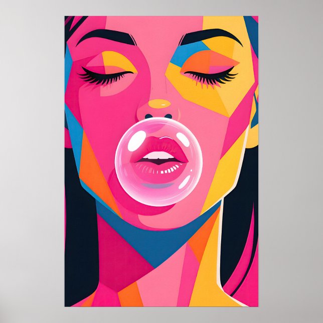 Affiche Fille Bubble Gum Pop Art (Devant)
