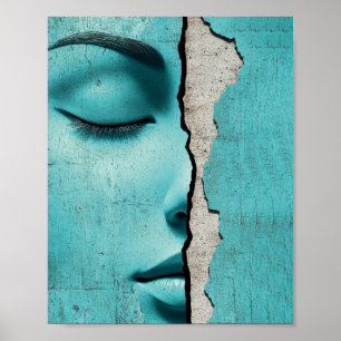 Affiche Fille cachée derrière un mur de menthe fissuré