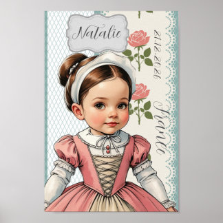 Affiche Fille caricaturée habillée en vintage français