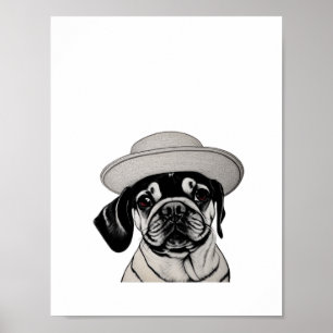 Affiche Fille Carlin chien porter Casquette noir et blanc 