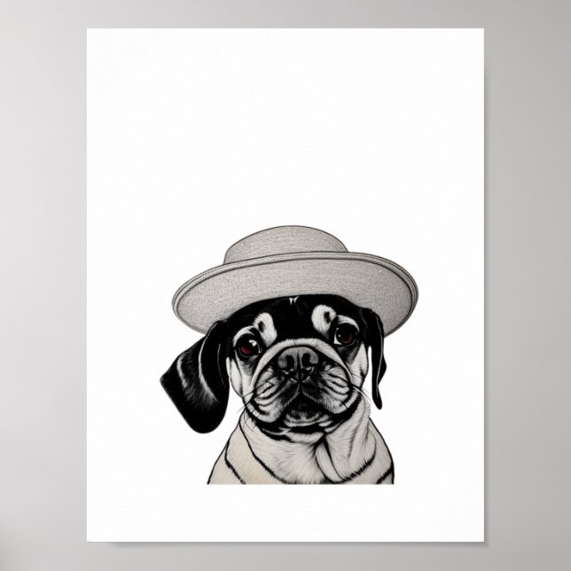 Affiche Fille Carlin chien porter Casquette noir et blanc  (Devant)