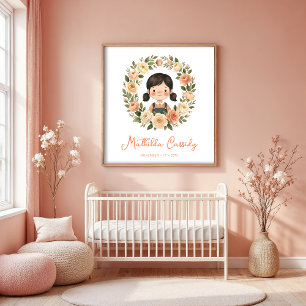 Affiche Fille charmante avec couronne circulaire de roses