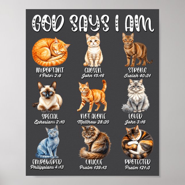 Affiche Fille chrétienne Dieu dit que je suis un chat Jésu (Devant)