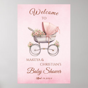 Affiche Fille Classique Vintage Baby Shower Bienvenue Rose