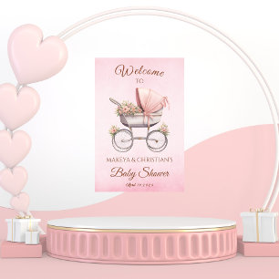 Affiche Fille Classique Vintage Baby Shower Rose Bienvenue
