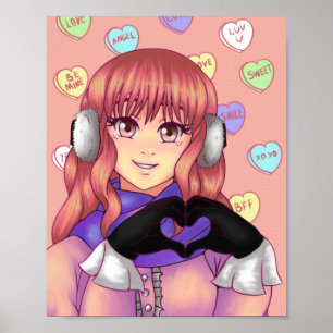 Affiche Fille Coeur de bonbons rose