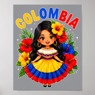 Affiche Fille colombienne Robe traditionnelle Colombie his