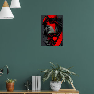 Affiche Fille Cyberpunk Dystopique Rebelle Cible Rouge