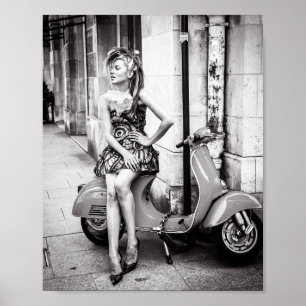 Affiche Fille d'affiche classique de scooter Paris France