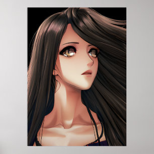 Affiche Fille d'anime aux yeux bruns et aux cheveux bruns 