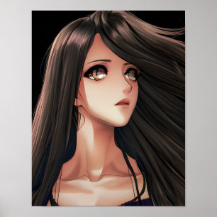 Affiche Fille d'anime brunette aux yeux marrons  