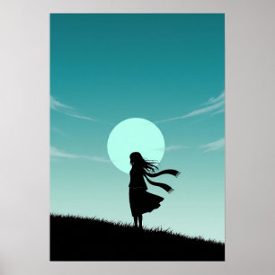 Affiche Fille d'anime minimaliste