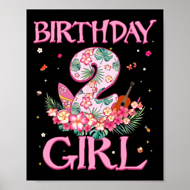 Affiche Fille d'anniversaire 2 ans Fleur d'été 2e annivers (Devant)