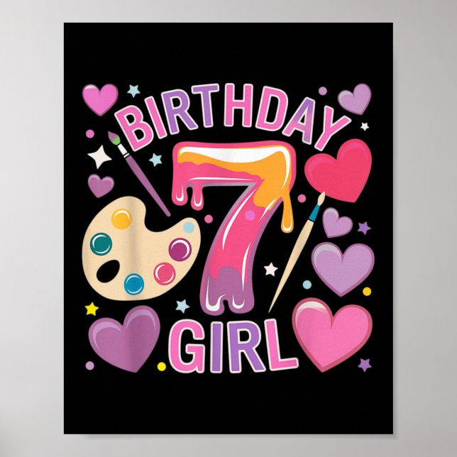 Affiche Fille d'anniversaire 7 ans Vieux Art Painting Part (Devant)