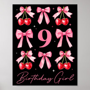 Affiche Fille d'anniversaire 9e anniversaire Cerise Coquet