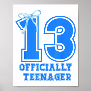 Affiche Fille d'anniversaire Bleu Coquette Noeud 13 Ans 13