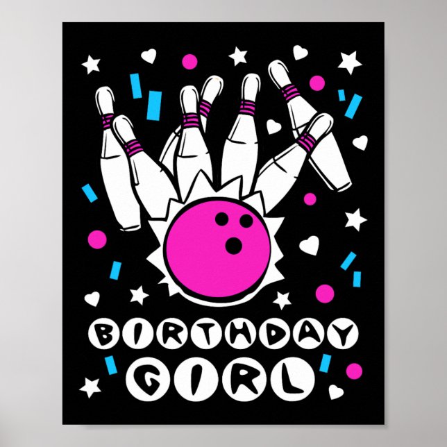 Affiche Fille d'anniversaire Bowling Party Cool Kids Quill (Devant)